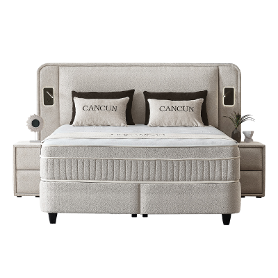 Тапицирана спалня с матрак CANCUN 160 x 200 - бежов 04