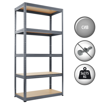 Метален стелаж STAR 180х75х35 см, до 275 кг на рафт - сив