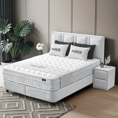 Тапицирана спалня с матрак PAROS 160 х 200 - сребърен AN