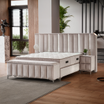 Тапицирана спалня с матрак MOONLIGHT 140 x 200 - бежов 03