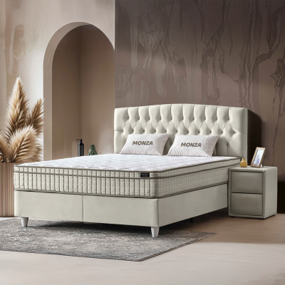 Тапицирана спалня с матрак MONZA 160 x 200 - крем B 01