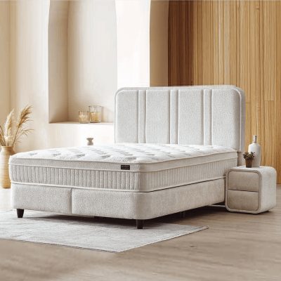 Тапицирана спалня с матрак HUGO 140 x 200 - перла SY