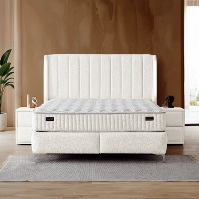 Тапицирана спалня с матрак LOUVRE 160 x 200 - слонова кост AN